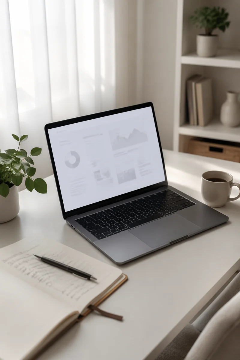 Minimal Laptop Workspace with Morning Light