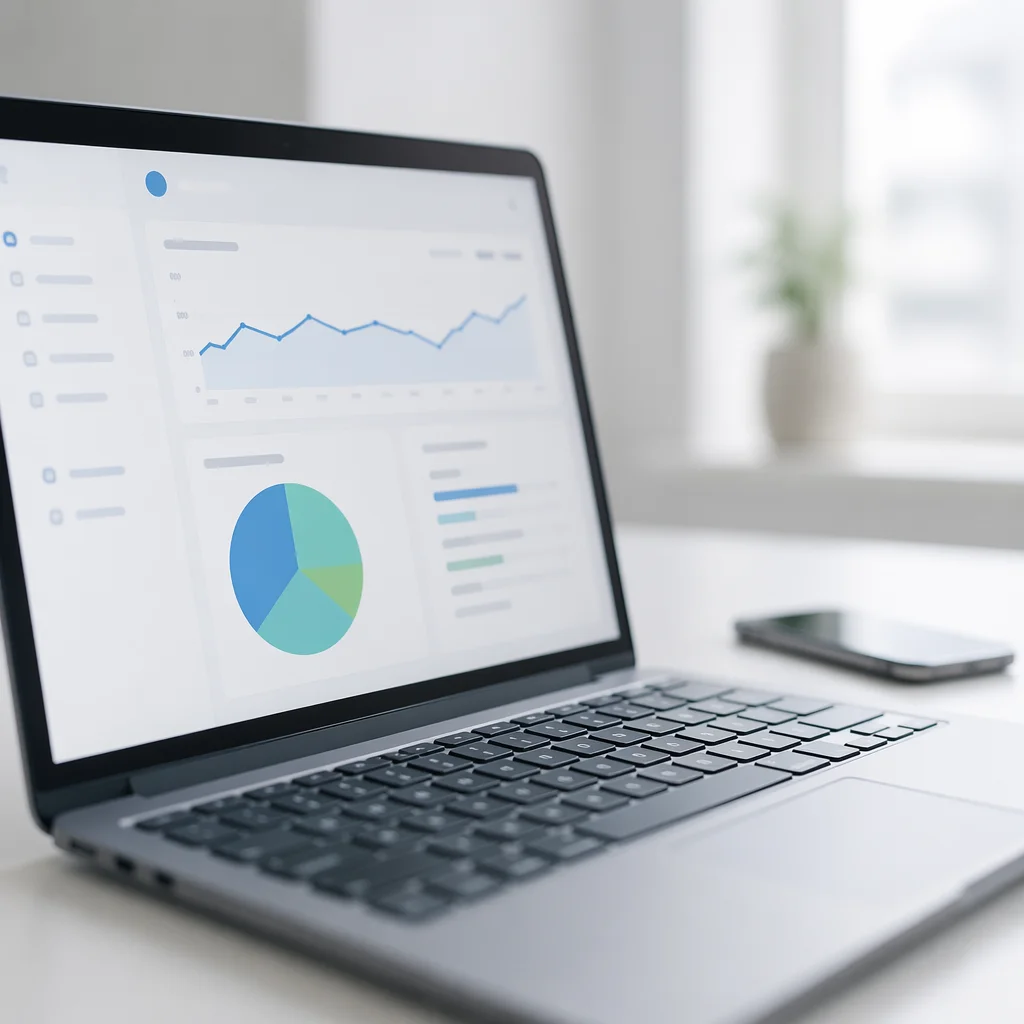 Laptop Analytics Dashboard on Modern Desk