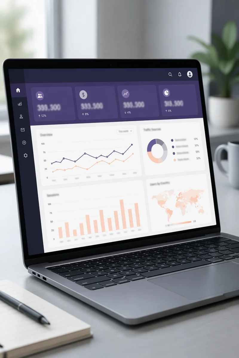 Laptop Analytics Dashboard on Office Desk