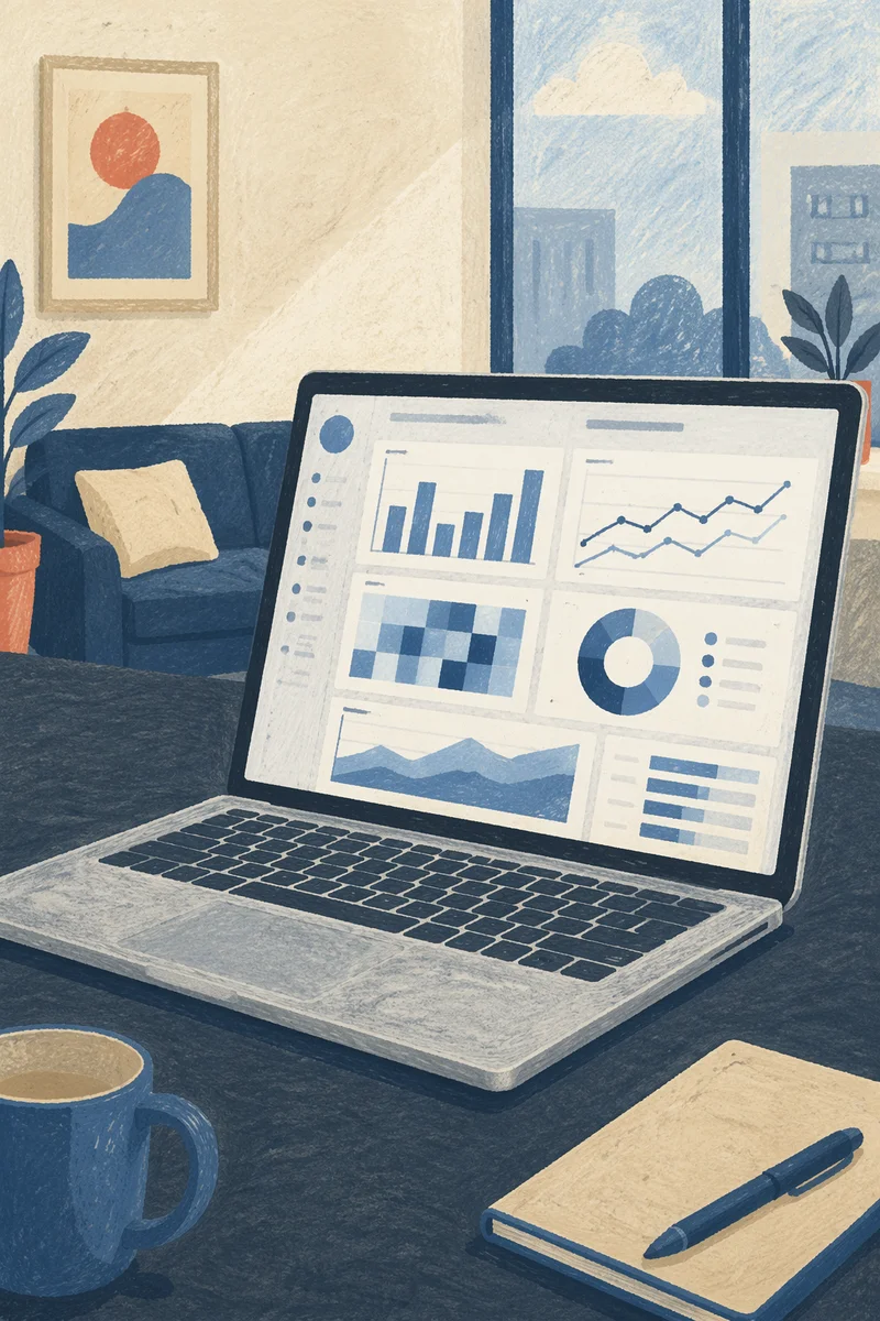 Laptop Analytics Dashboard in Modern Office