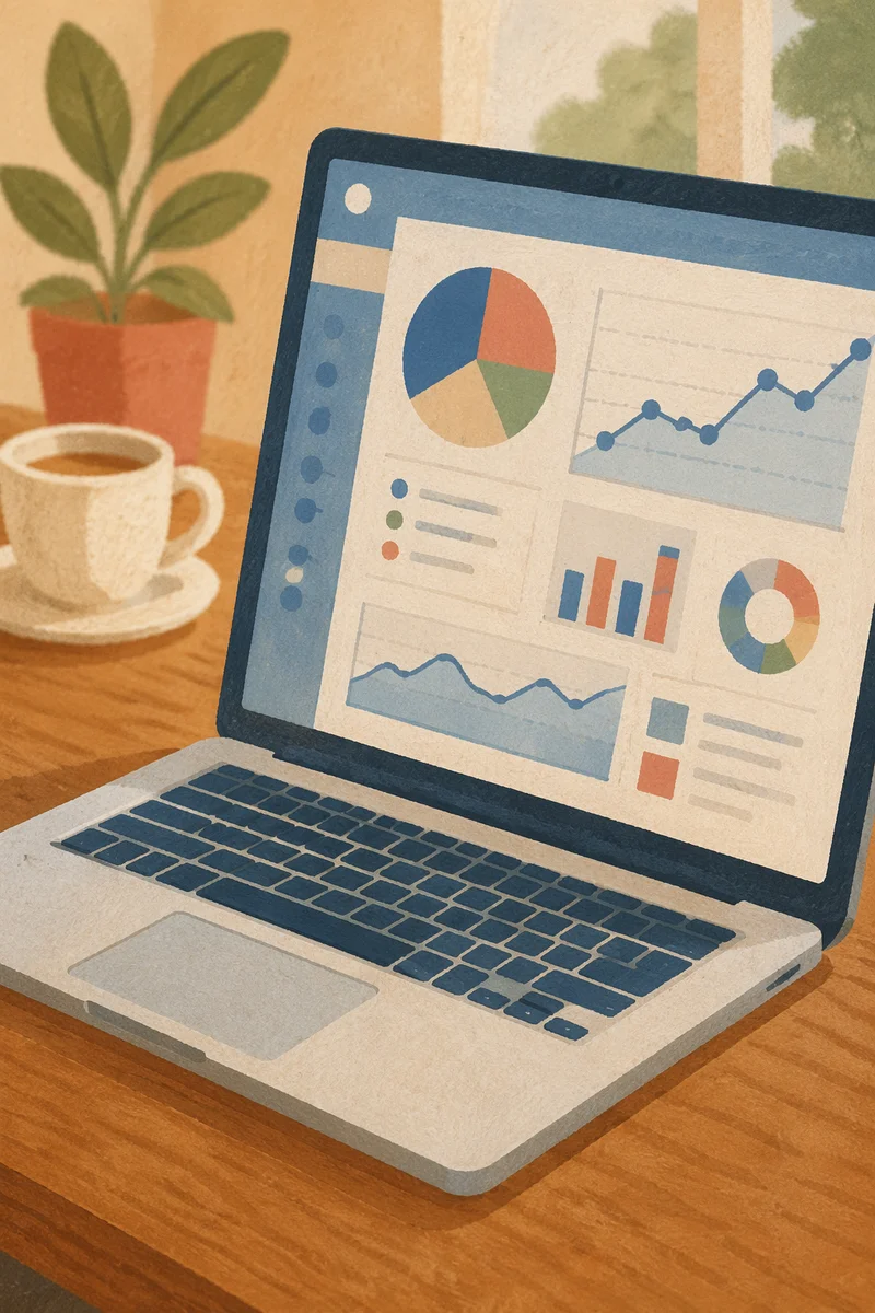 Laptop Analytics Dashboard on Warm Wooden Desk
