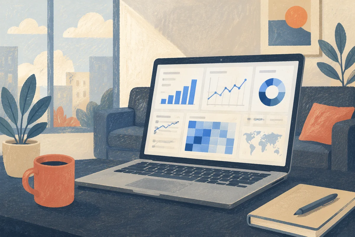 Laptop Analytics Dashboard in Modern Office