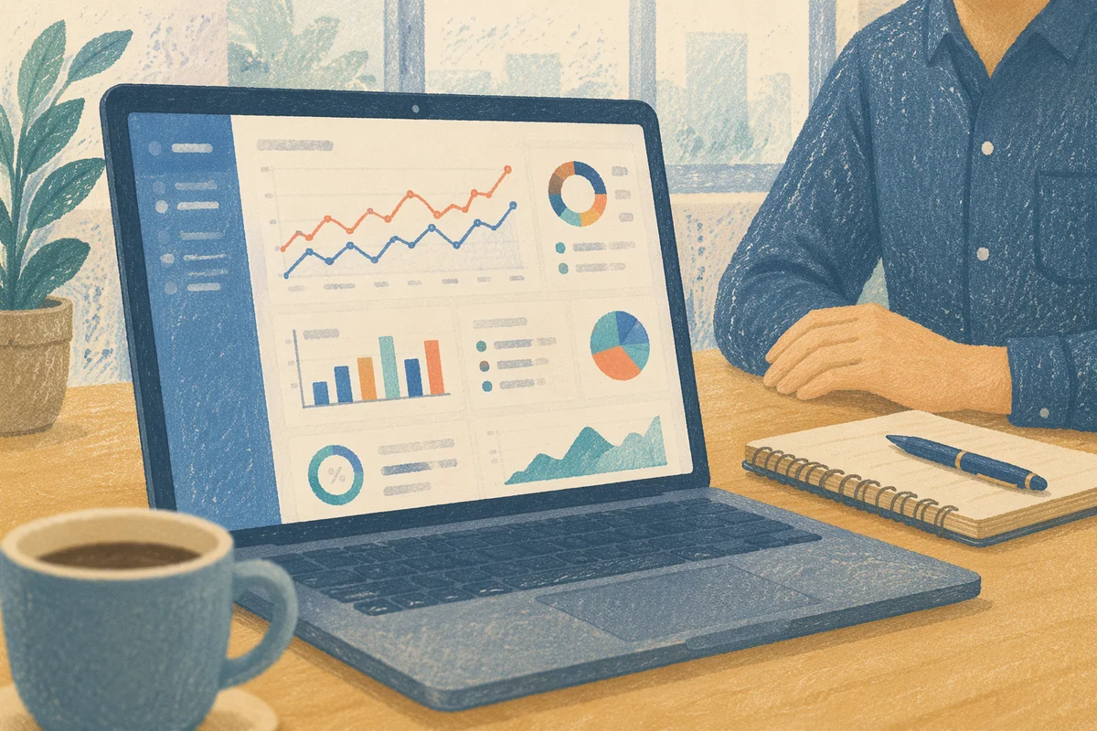 Laptop Analytics Dashboard in Modern Workspace