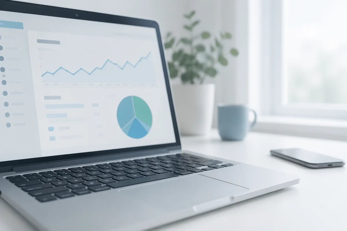 Laptop Analytics Dashboard on Minimal Office Desk