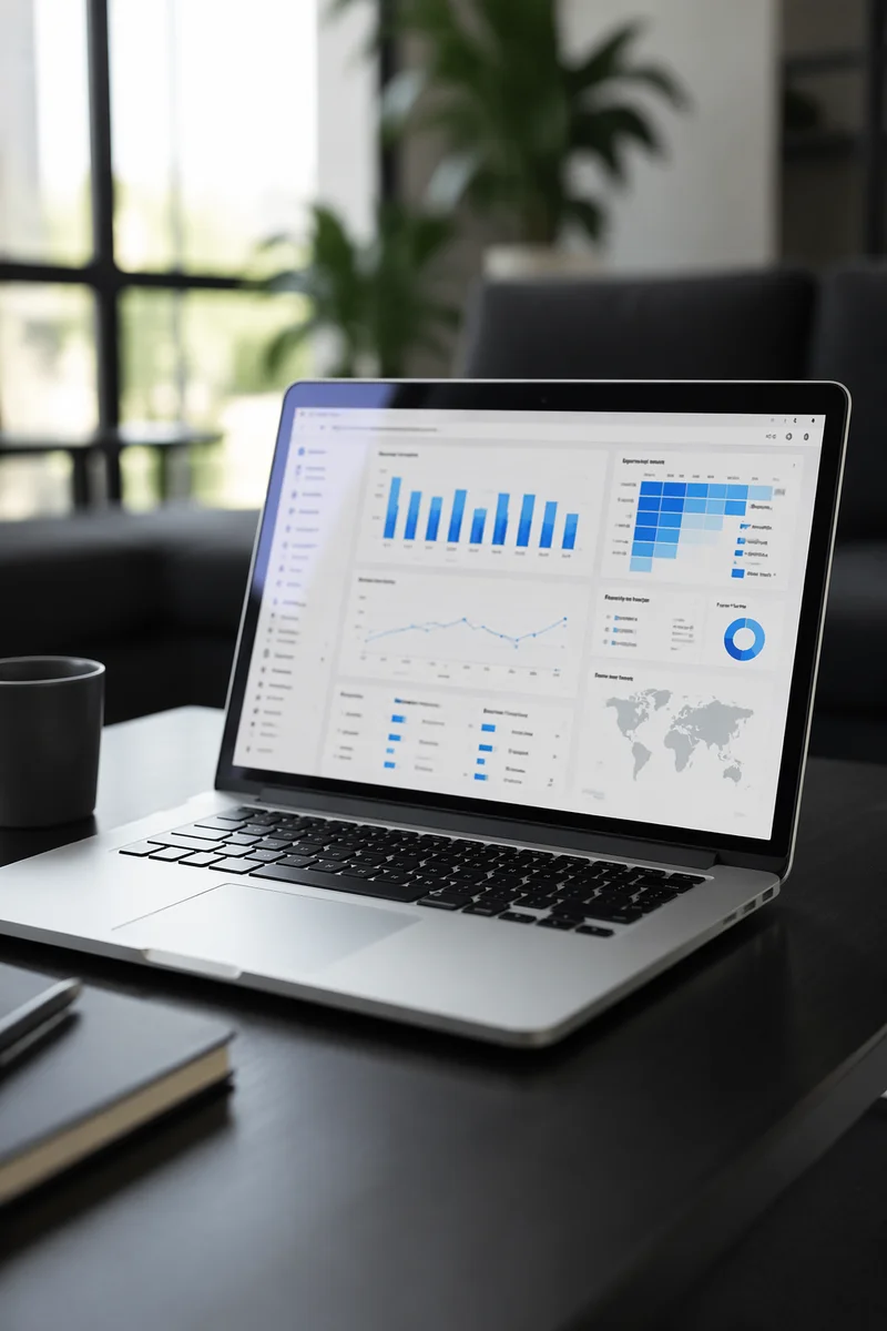 Laptop Analytics Dashboard in Modern Office