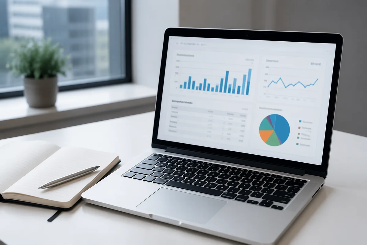 Laptop Analytics Dashboard on Modern Desk
