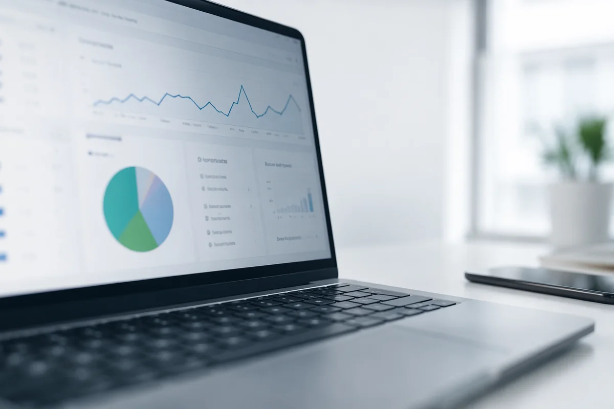 Laptop Analytics Dashboard on Modern Office Desk