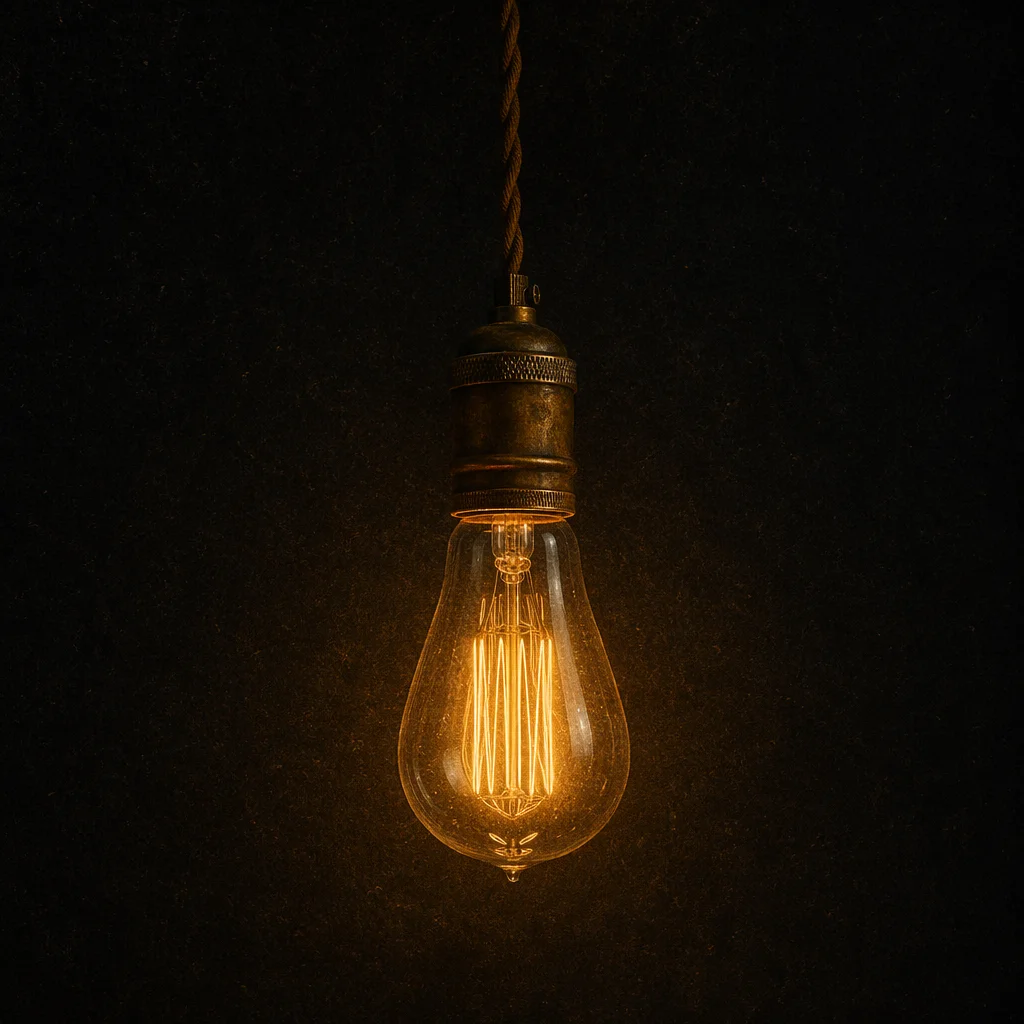Glowing Vintage Lightbulb on Dark Background