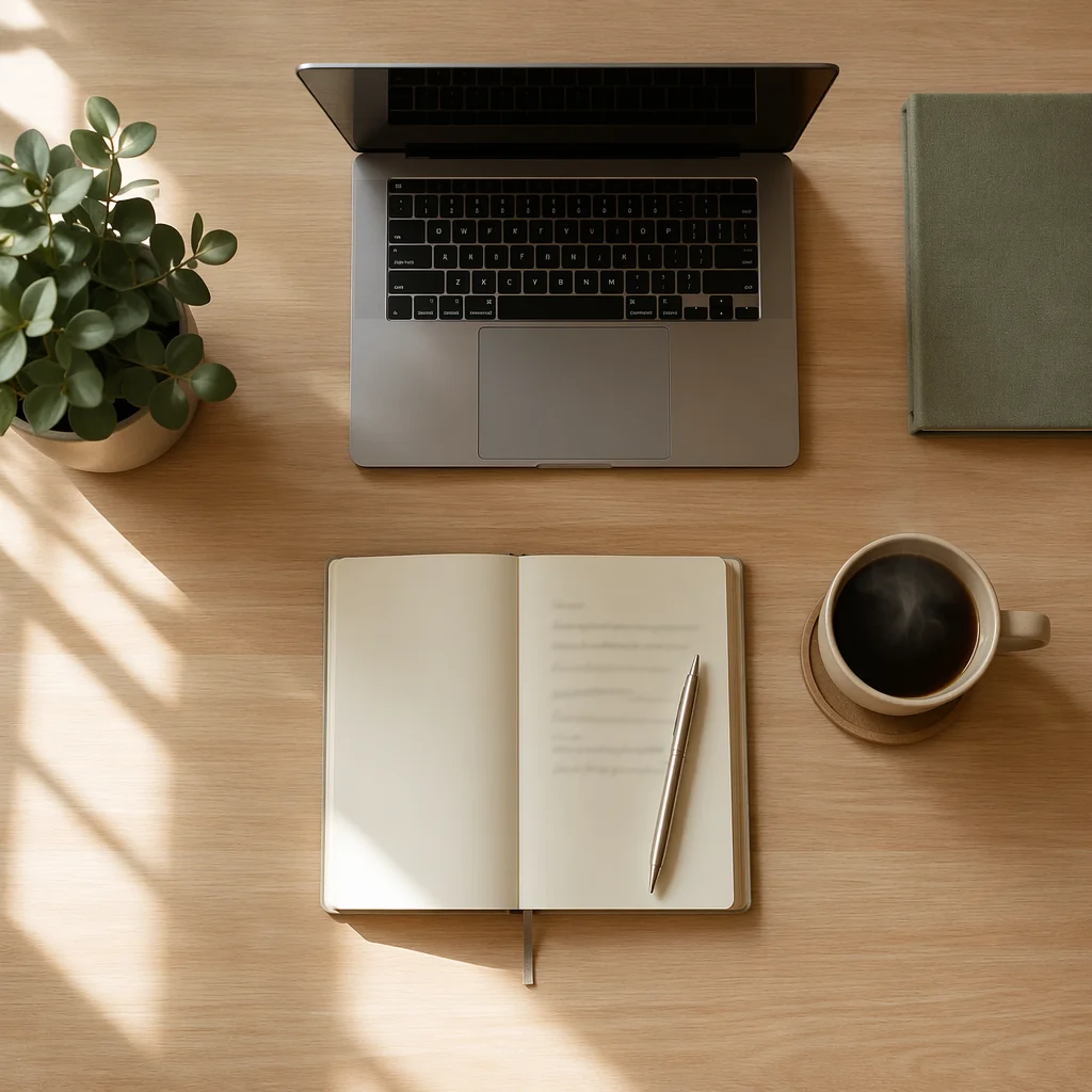 Minimalist Business Desk with Coffee Overhead