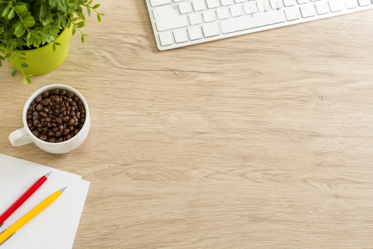 Minimalist Business Desk Flat Lay with Coffee