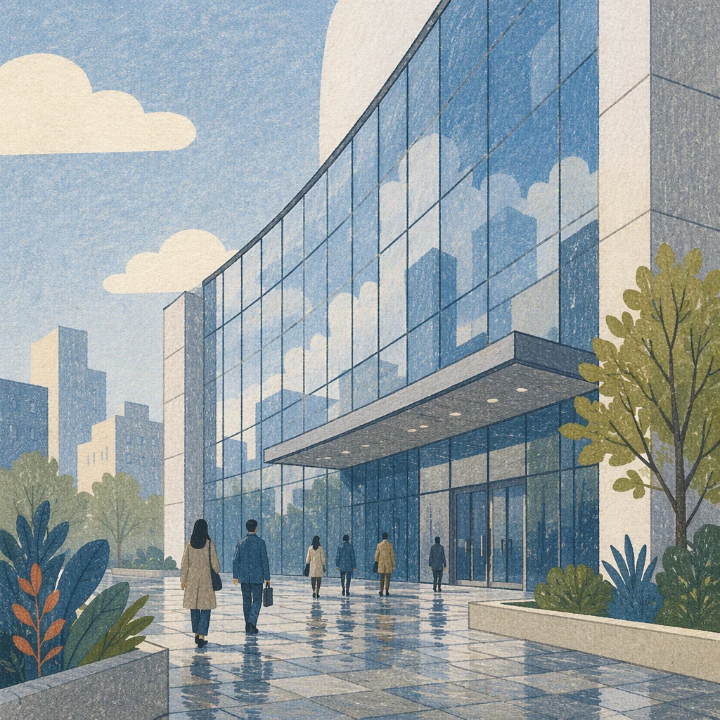 Modern Glass Office Building at Dawn
