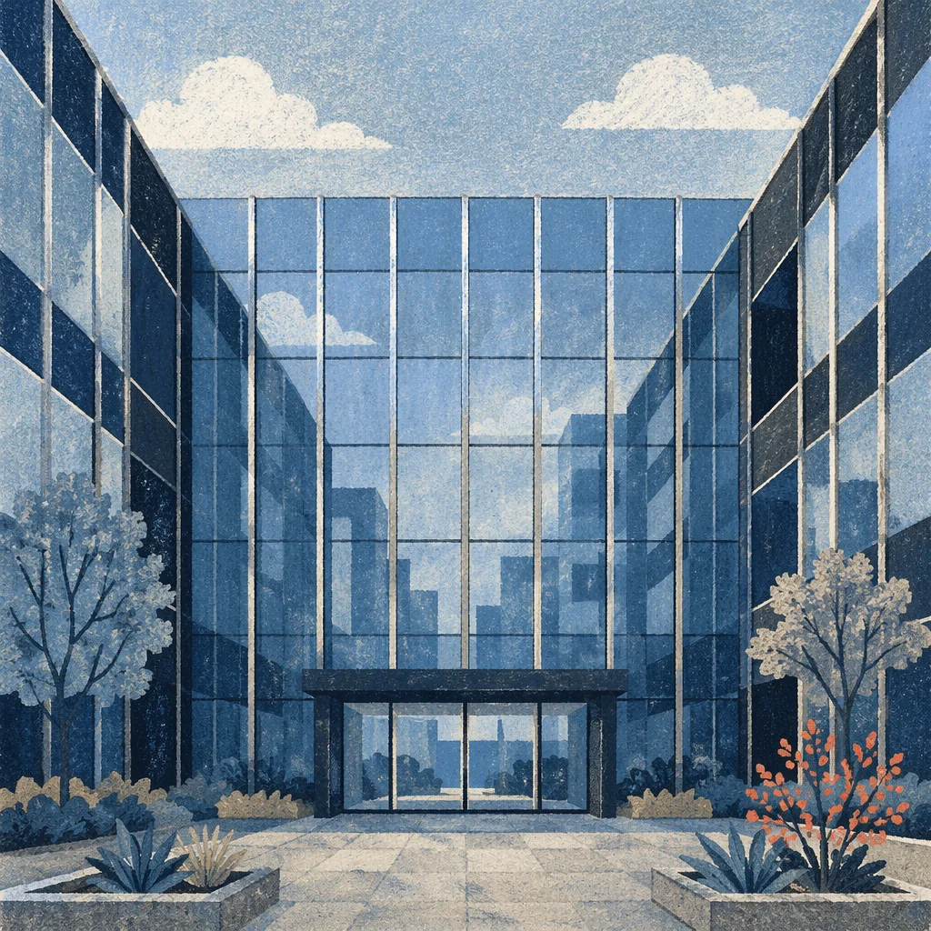 Symmetrical Modern Glass Office Facade