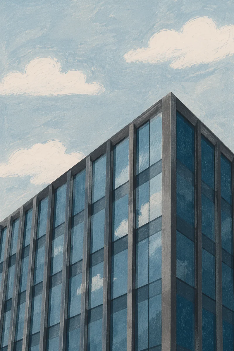 Modern Glass Office Facade Against Pale Sky