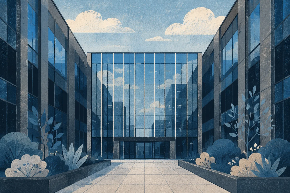 Symmetrical Modern Glass Office Facade
