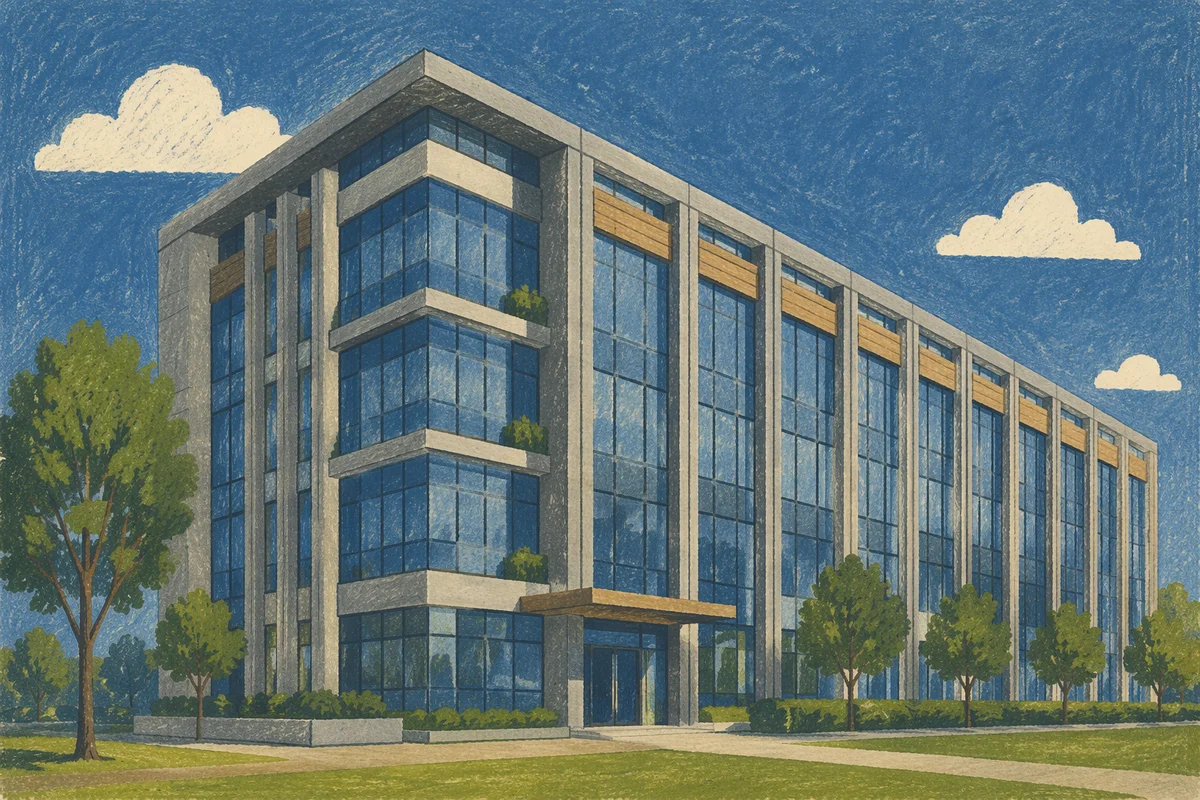 Modern Glass Office Facade in Sunlight