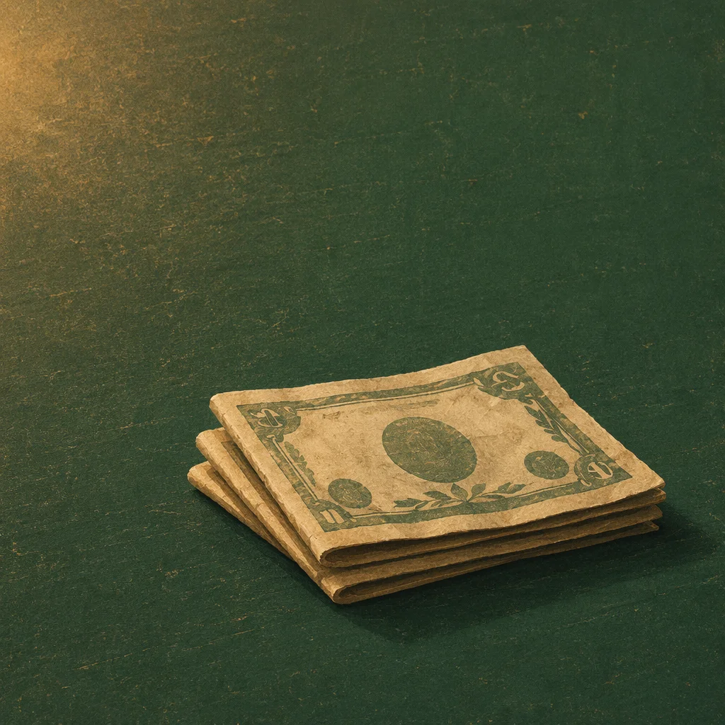 Folded Dollar Bills on Green Tabletop
