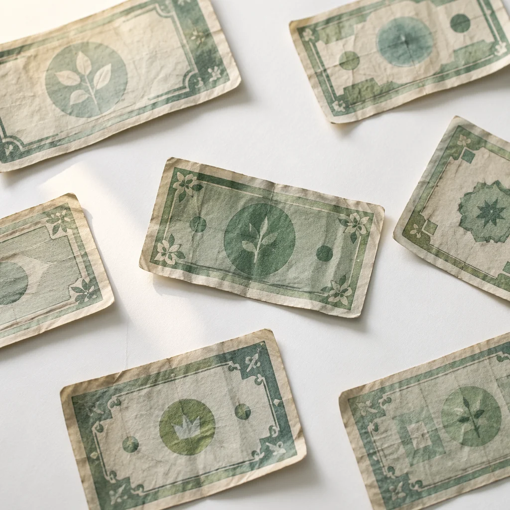 Scattered Green Currency on White Tabletop