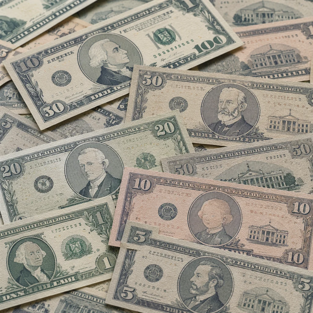 Abstract Dollar Bills Business Finance Flat Lay
