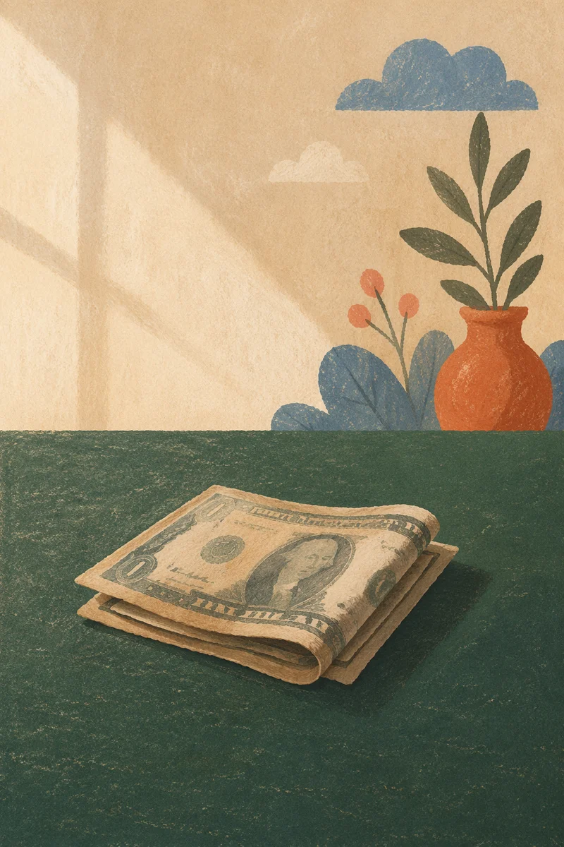 Folded Dollar Bills on Green Tabletop