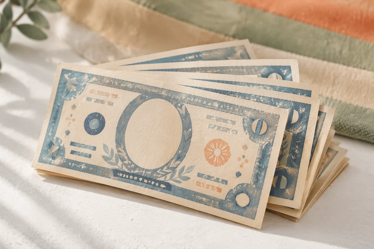 Close-Up Prop Dollar Bills on White Table