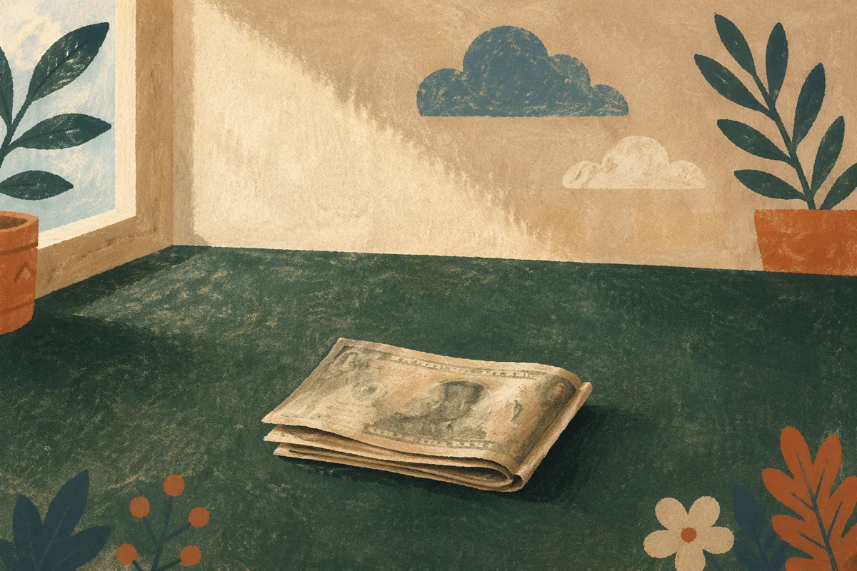 Folded Dollar Bills on Green Tabletop