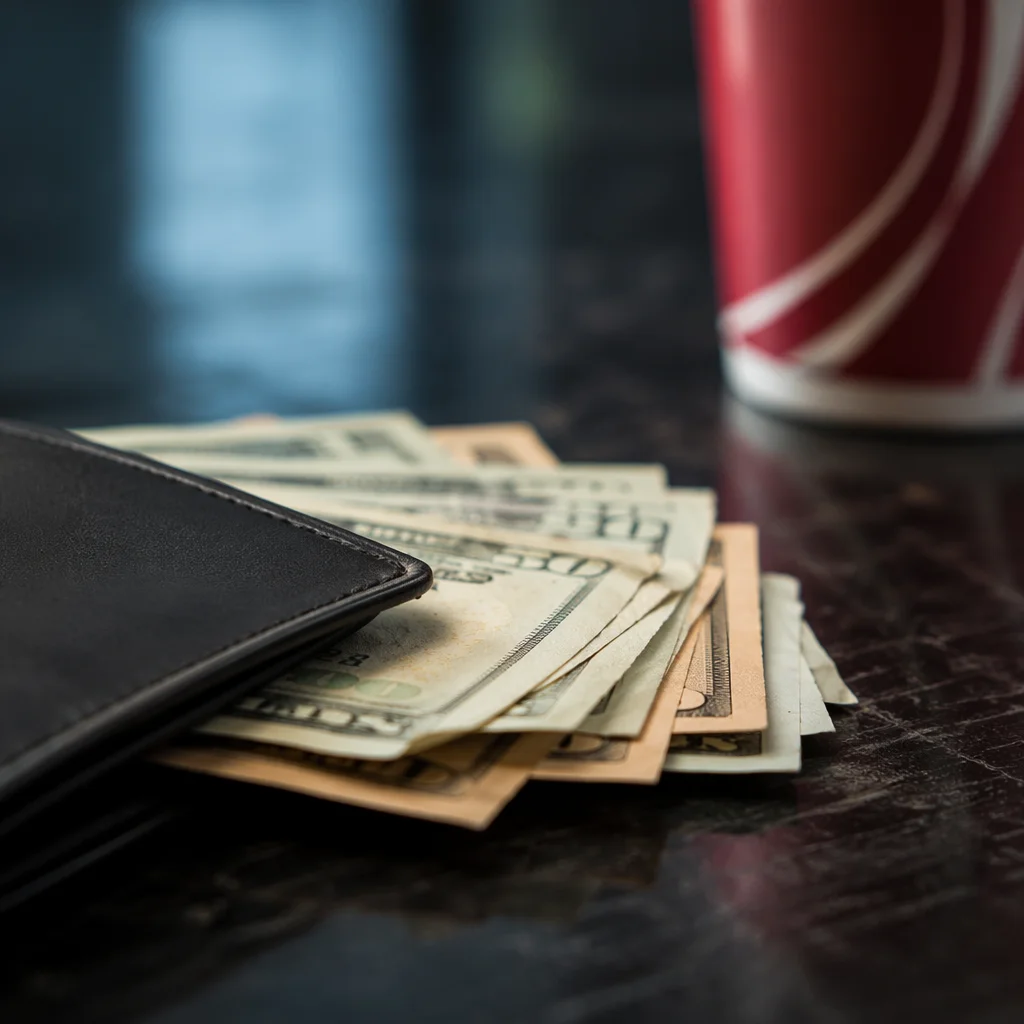Moody Close-Up of Dollar Bills on Table