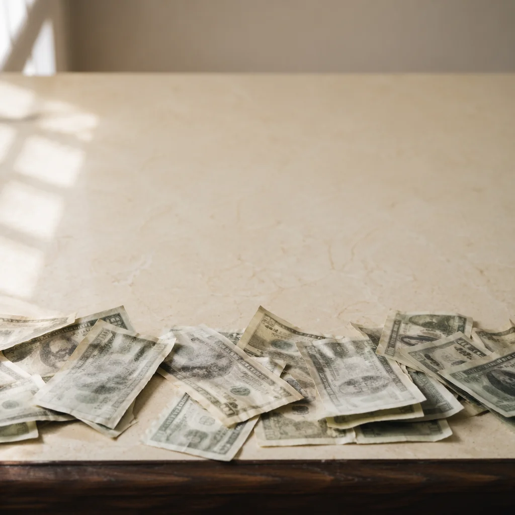 Scattered Cash on Warm Business Tabletop