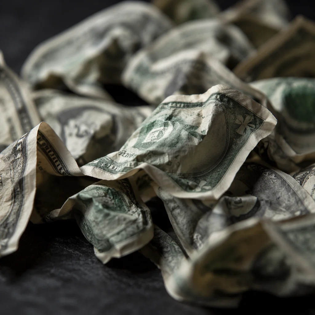 Moody Macro Close-Up of Crumpled Cash