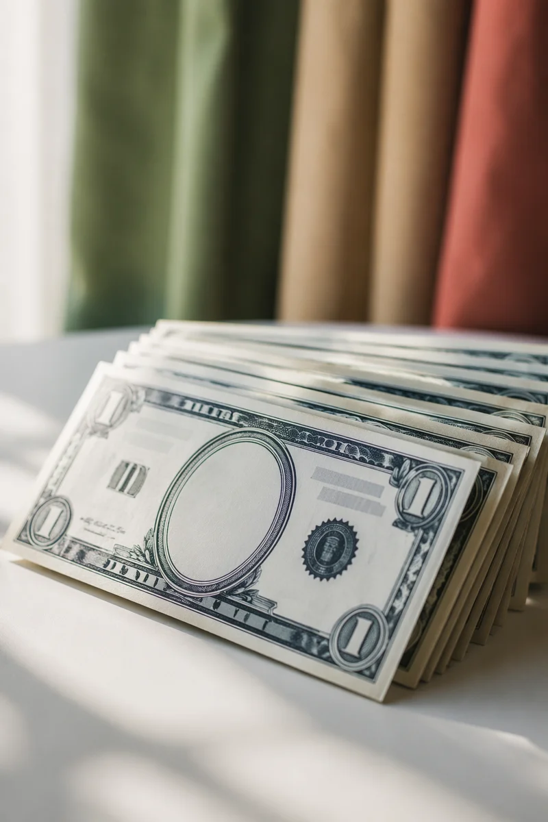 Photorealistic Prop Dollar Bills on White Table