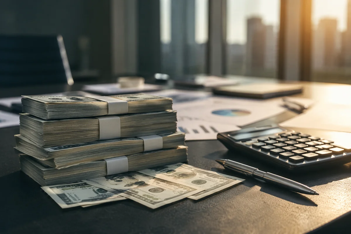 Stacked Cash and Financial Planning Desk