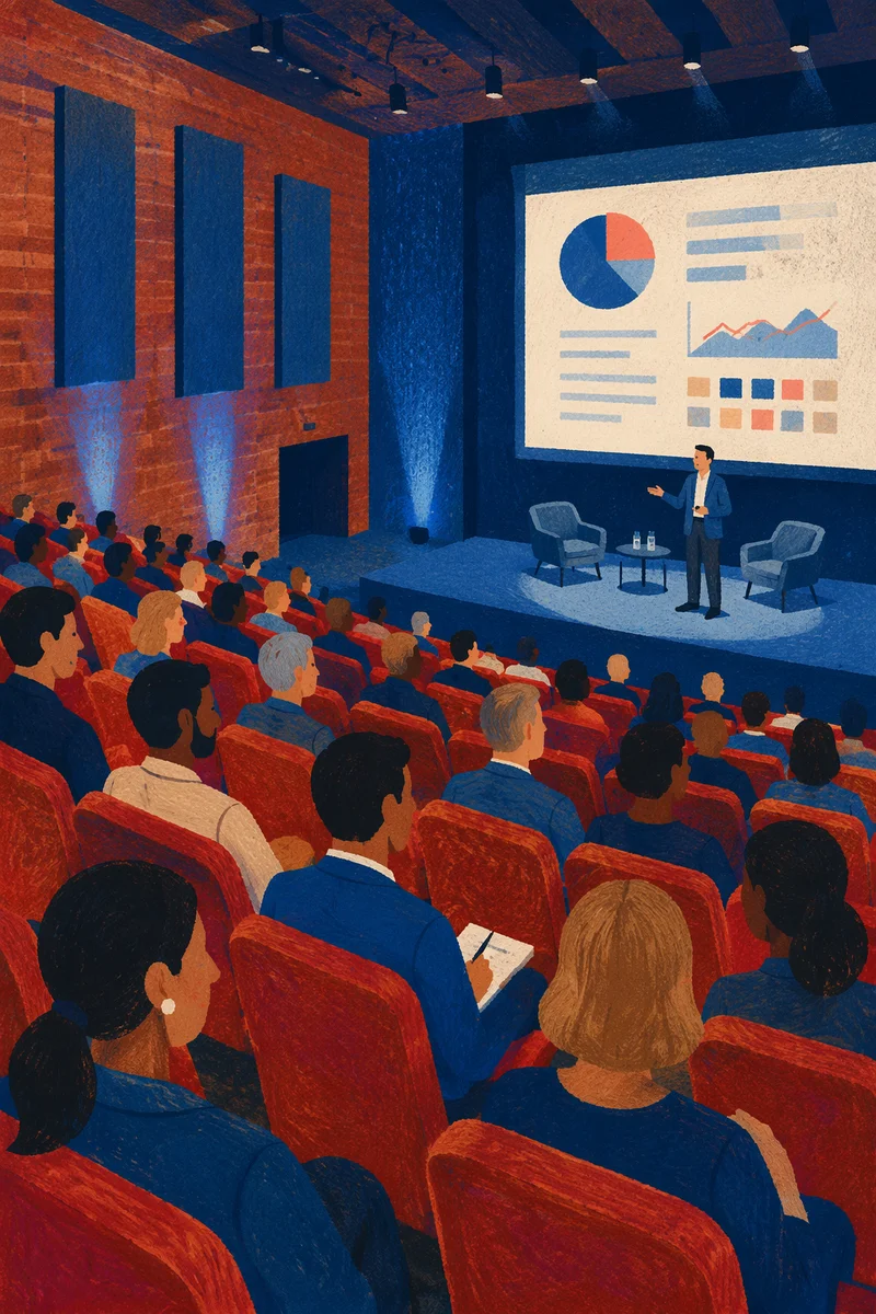 Professional Conference Audience With Blue Stage