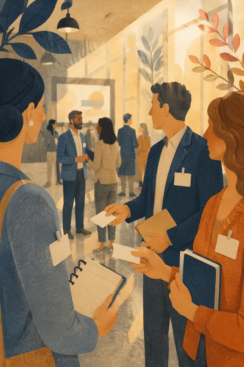 Professional Networking in Warm Conference Atrium