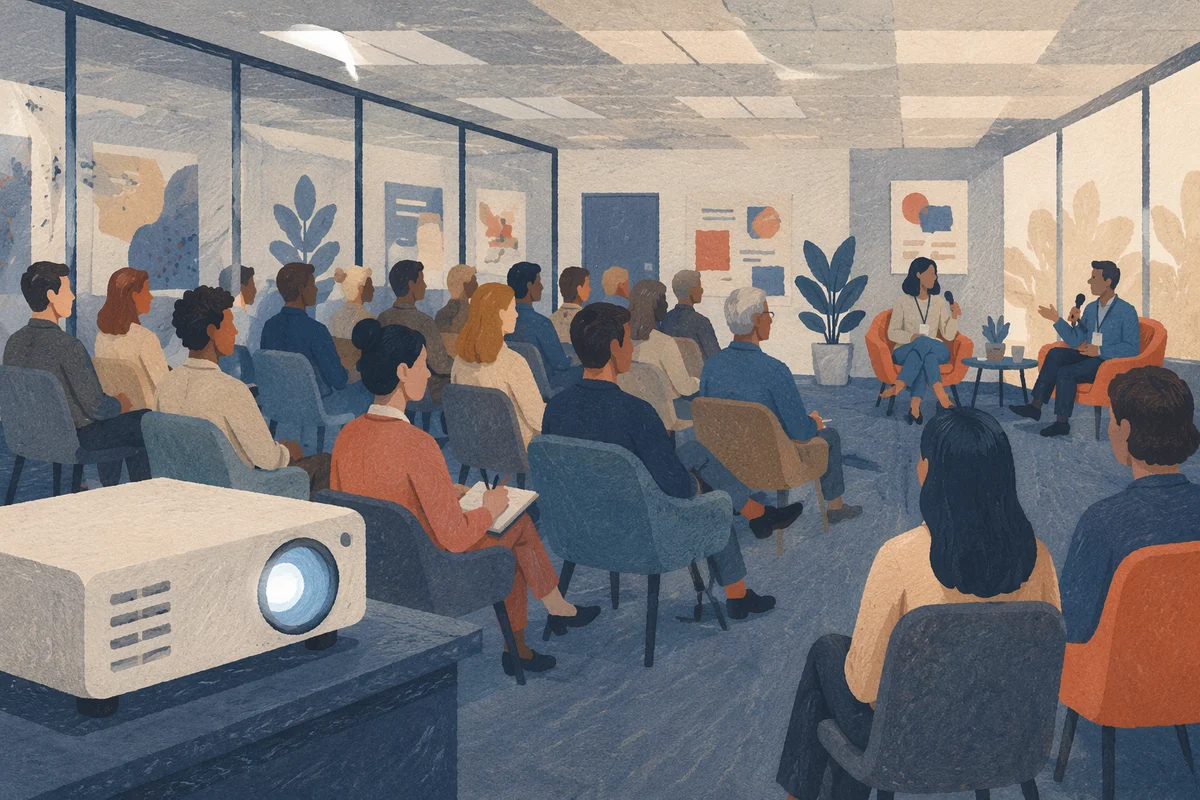 Professional Networking Conference in Modern Meeting Room