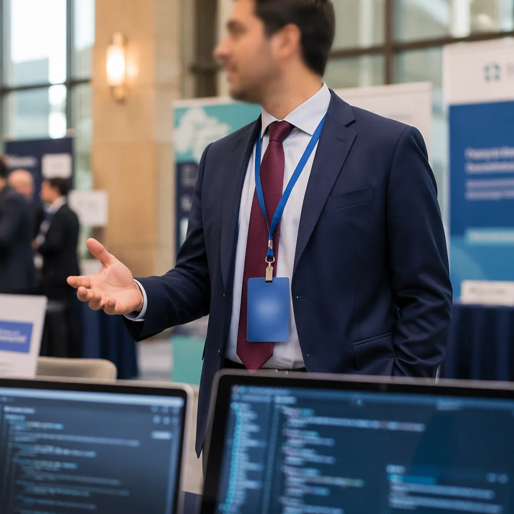 Professional Networking Conference Booth Conversation