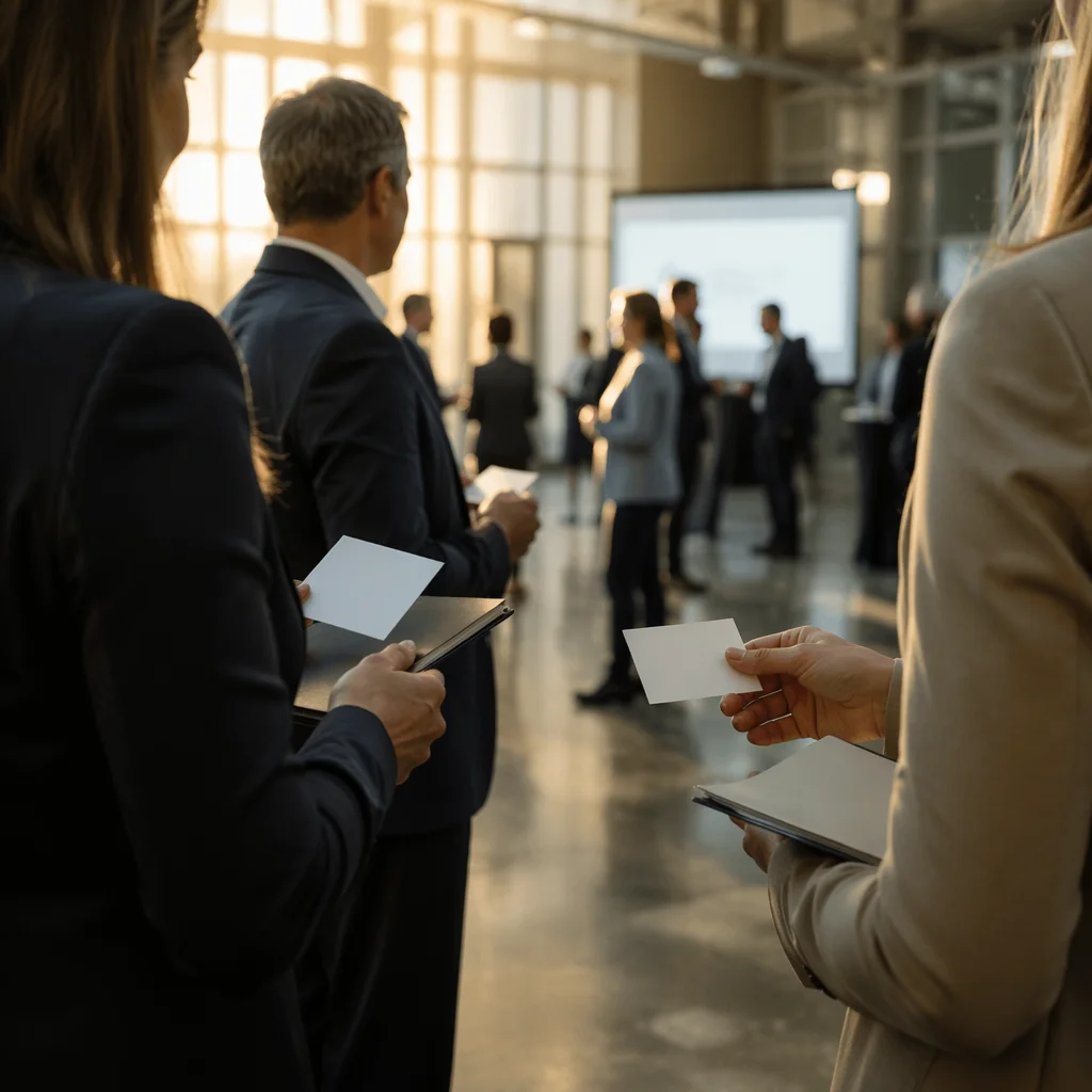 Professional Networking in Modern Conference Atrium