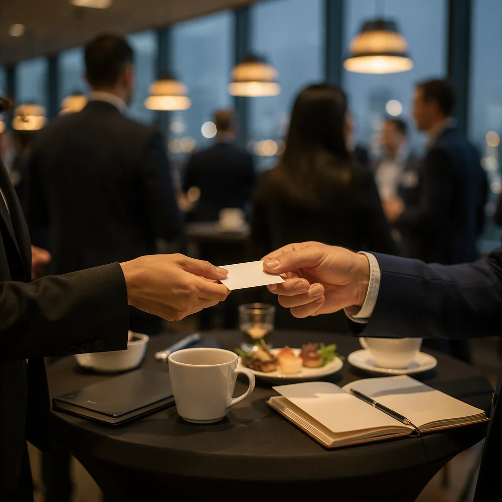 Professional Networking Card Exchange at Conference