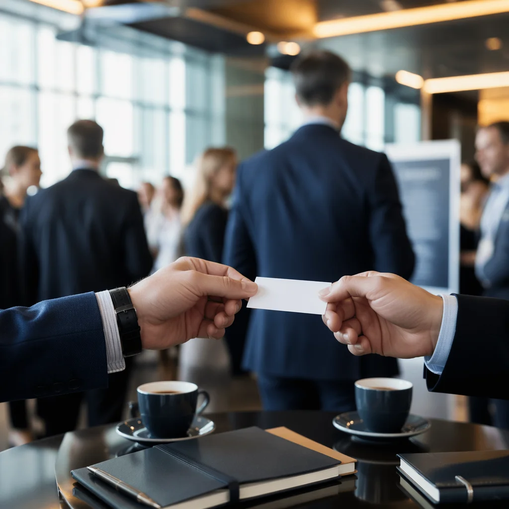Professional Networking Card Exchange at Conference
