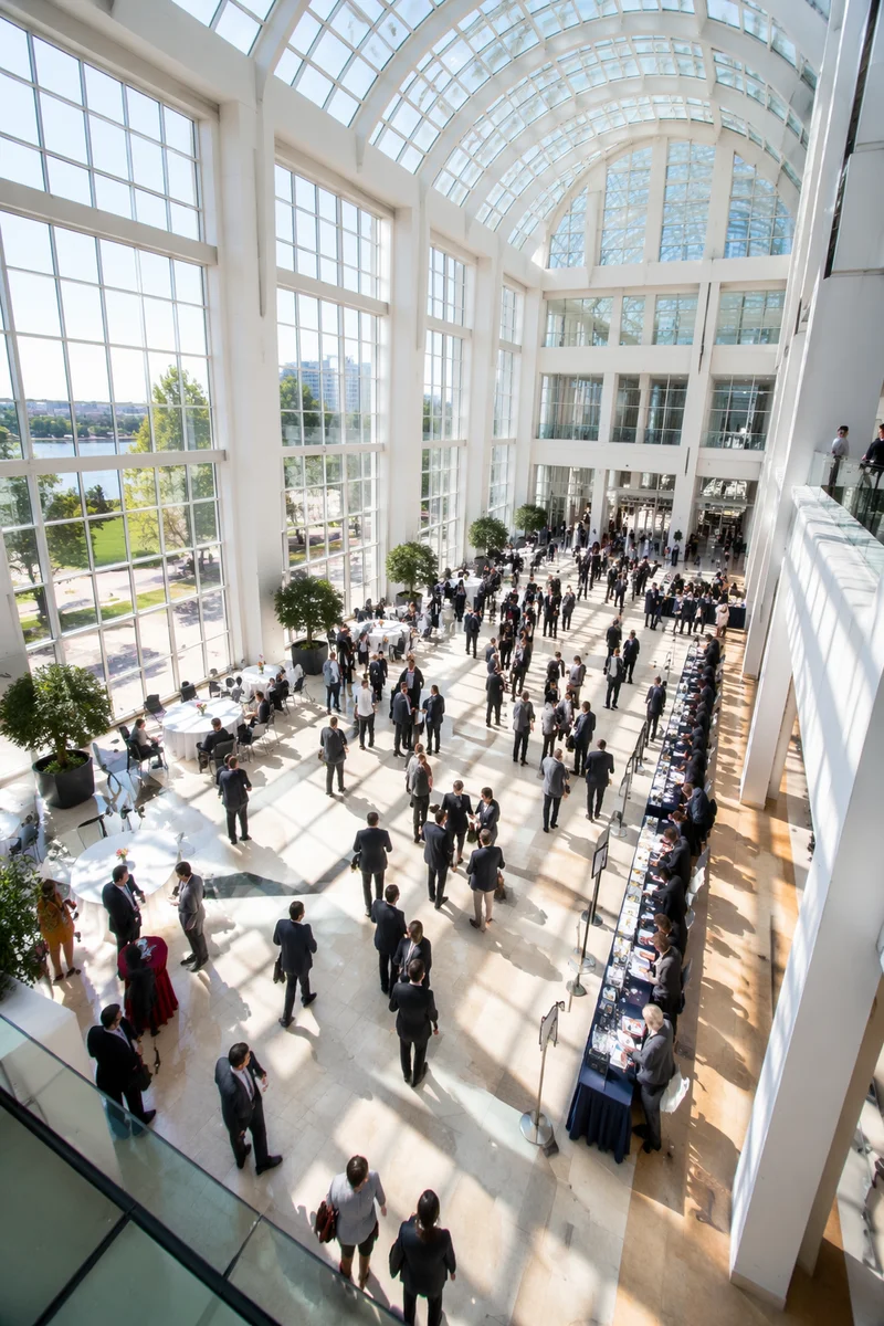 Professional Networking Conference in Modern Glass Atrium