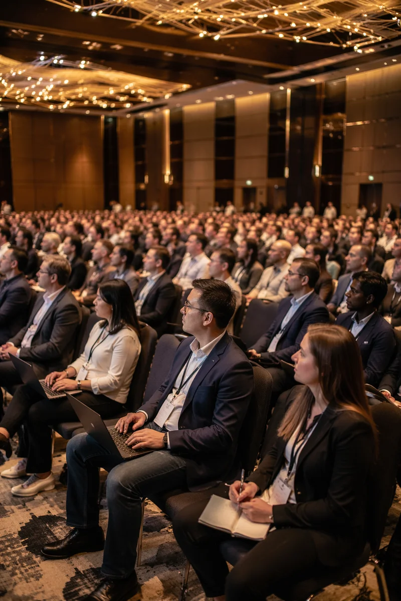 Professional Conference Audience in Modern Ballroom