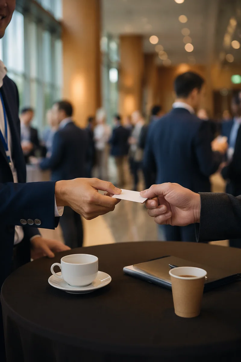 Professional Business Card Exchange at Conference