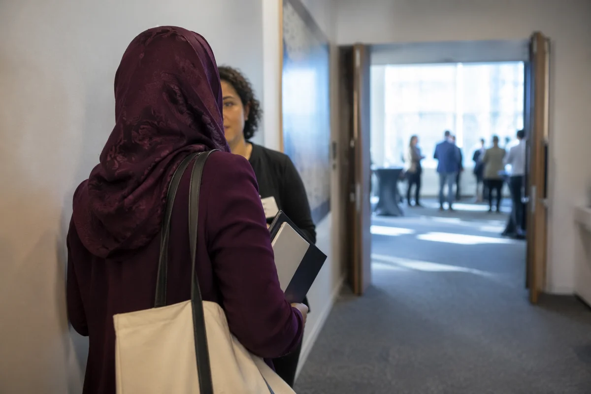 Professional Networking Hallway at Business Conference