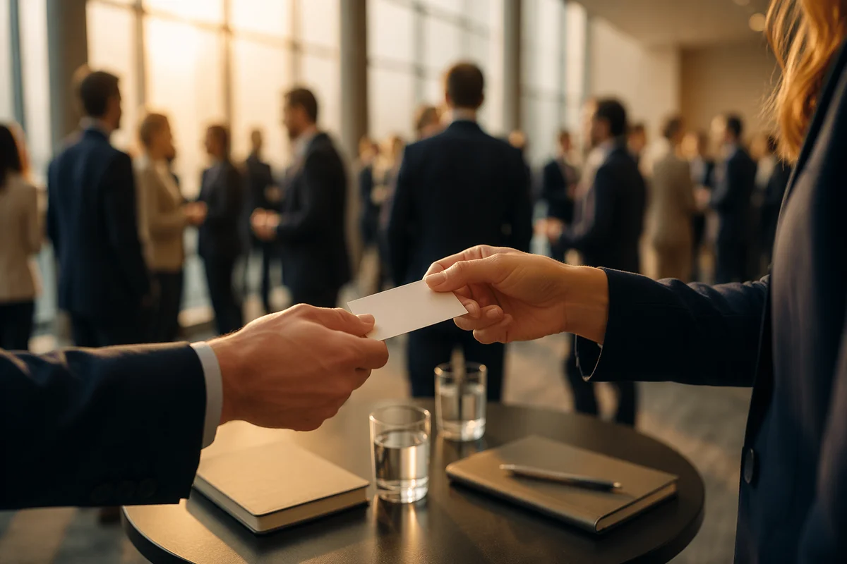 Professional Networking Card Exchange at Conference