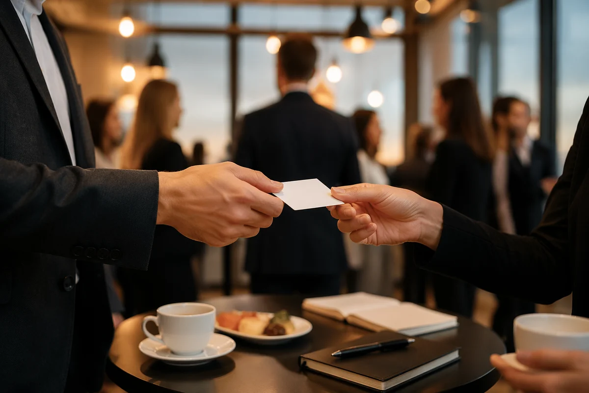 Professional Networking Card Exchange at Conference