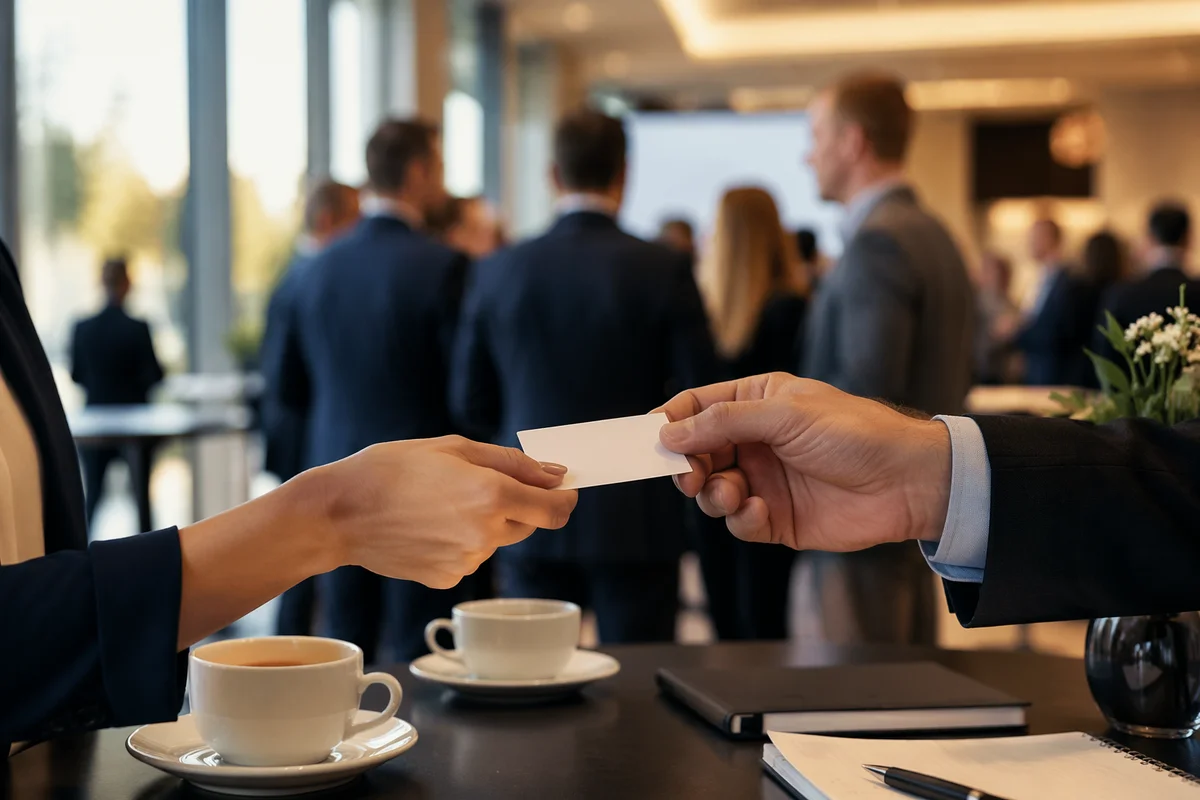 Professional Networking Card Exchange at Conference