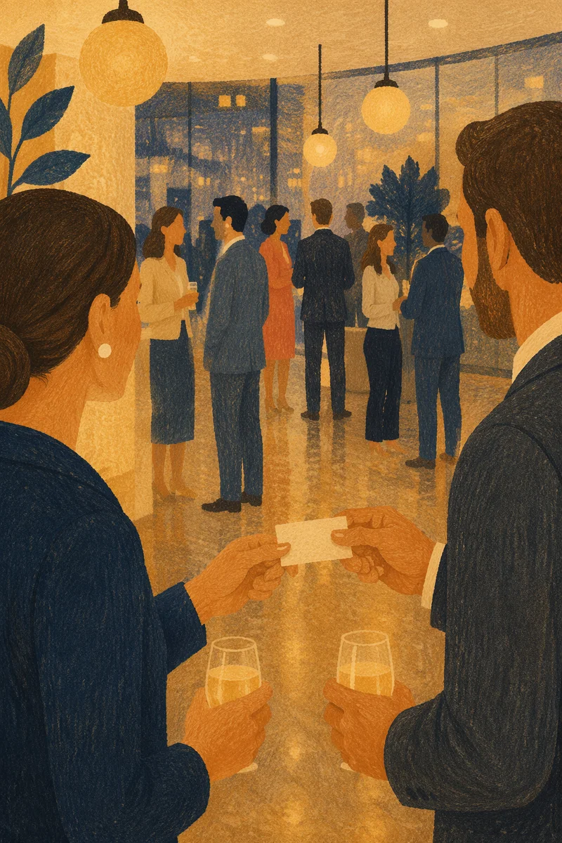 Elegant Business Networking Card Exchange Scene