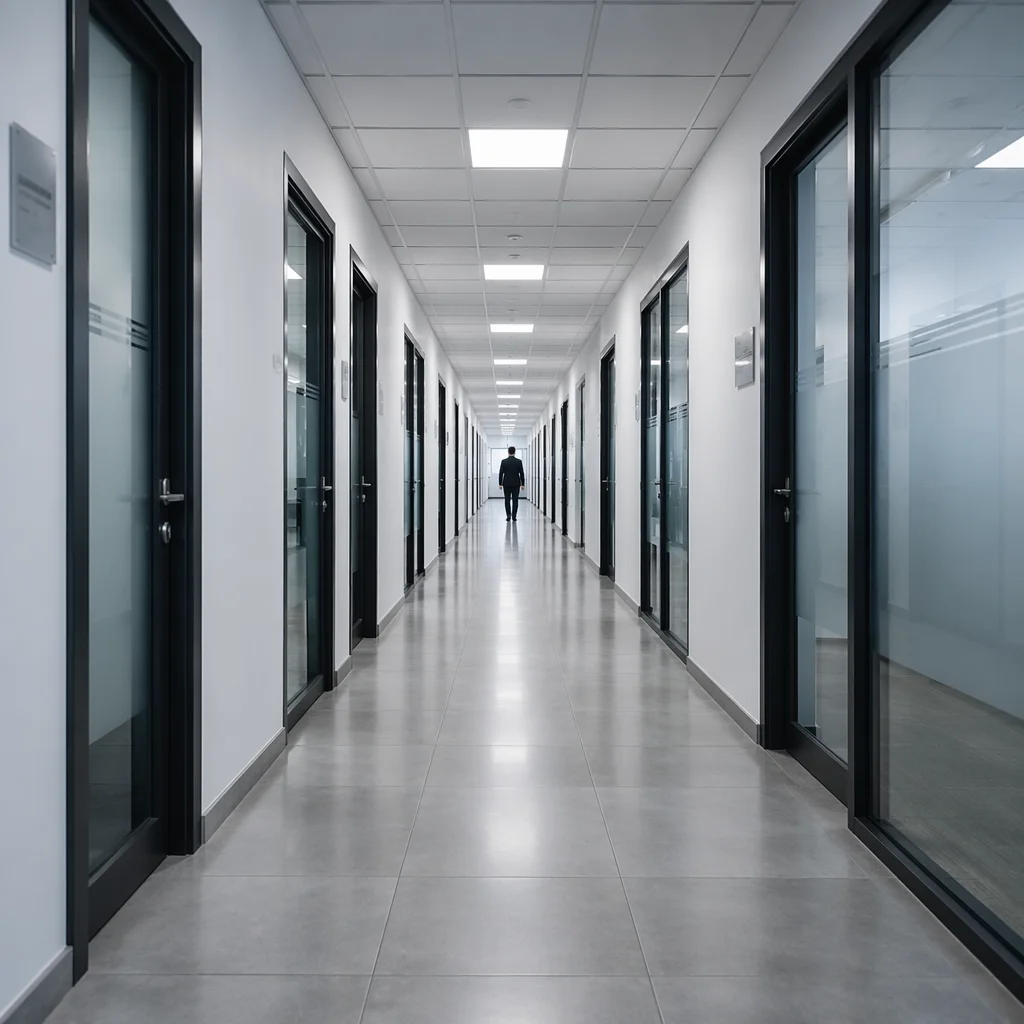 Modern Office Corridor with Glass Doors