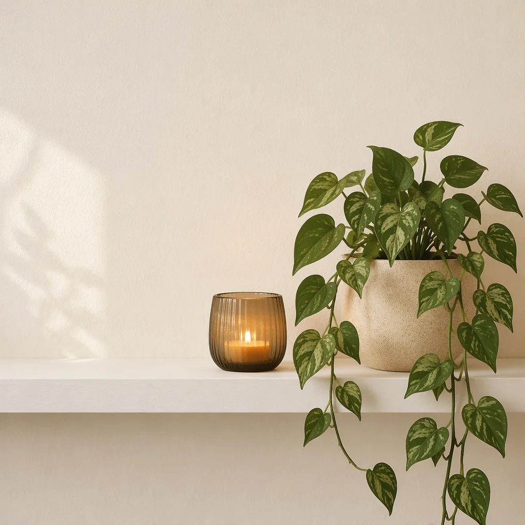 Warm Office Shelf with Trailing Plant