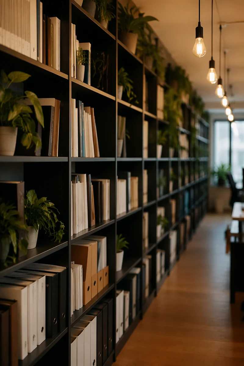 Warm Office Shelves with Plants