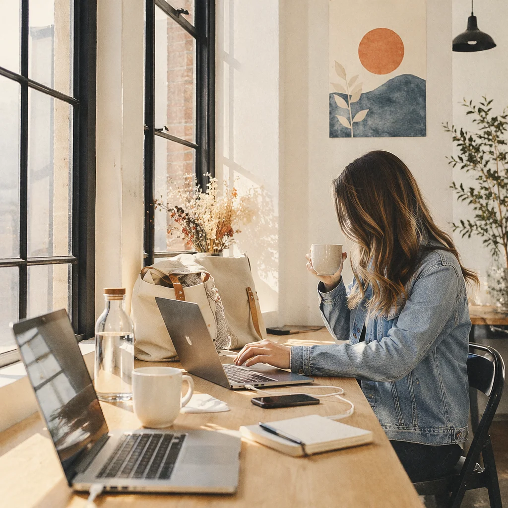 Warm Modern Office Desk With Laptop