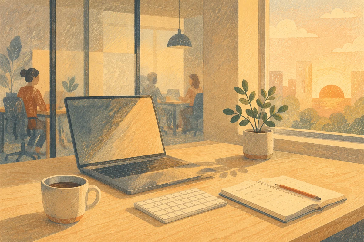 Modern Office Desk with Morning Laptop